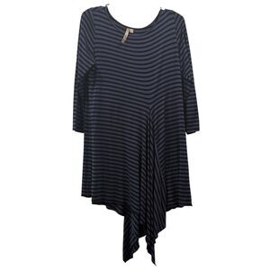 Comfy USA Blue Black Striped Asymmetrical Dress Size S